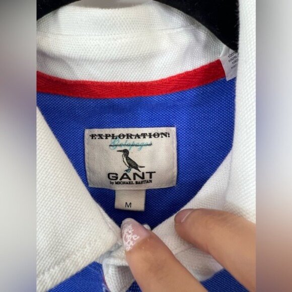 Gant by Michael Bastian Stripe Polo Shirt Blue White Men Size Medium - Picture 4 of 7